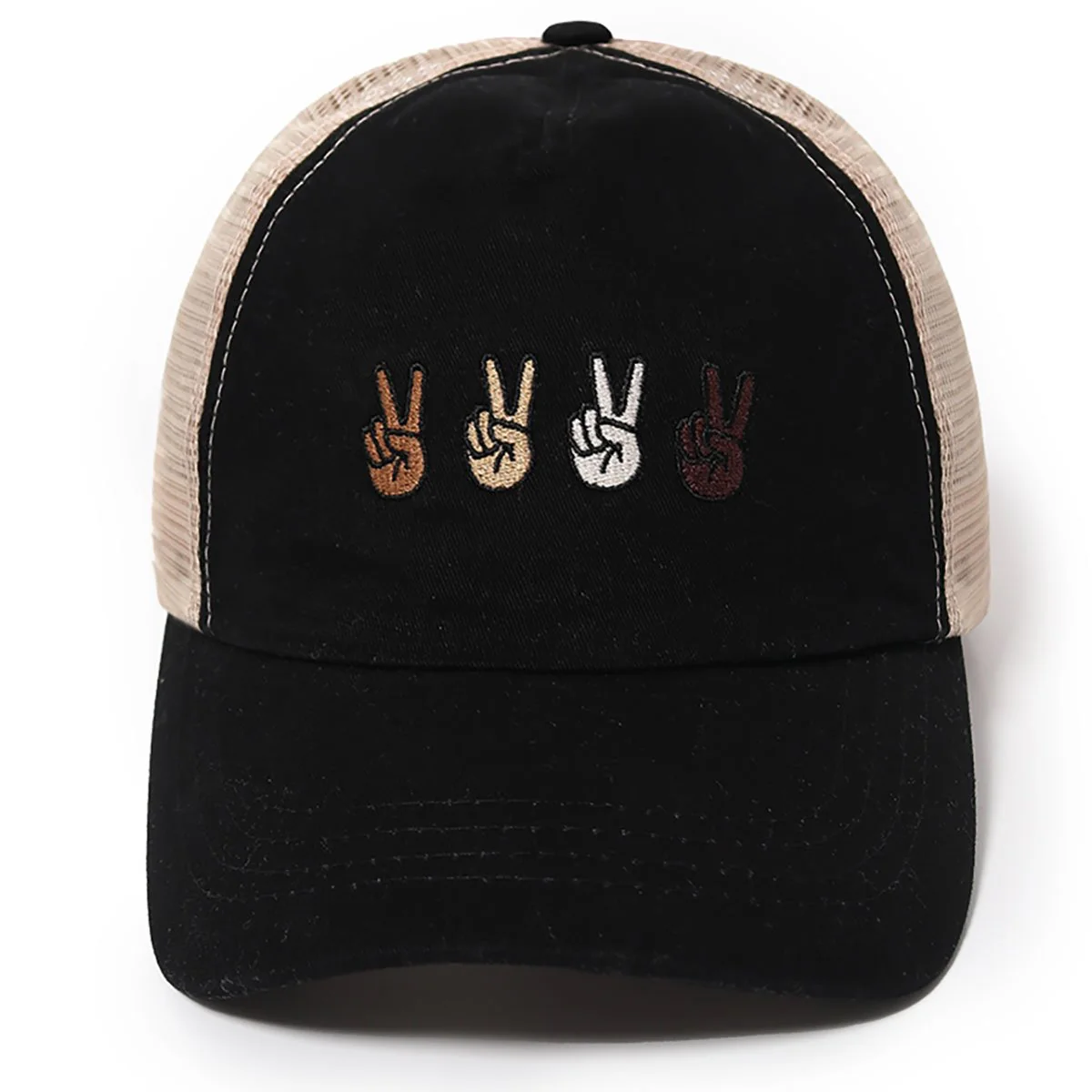 Peace Sign Mesh Back Ponyflo Baseball Cap