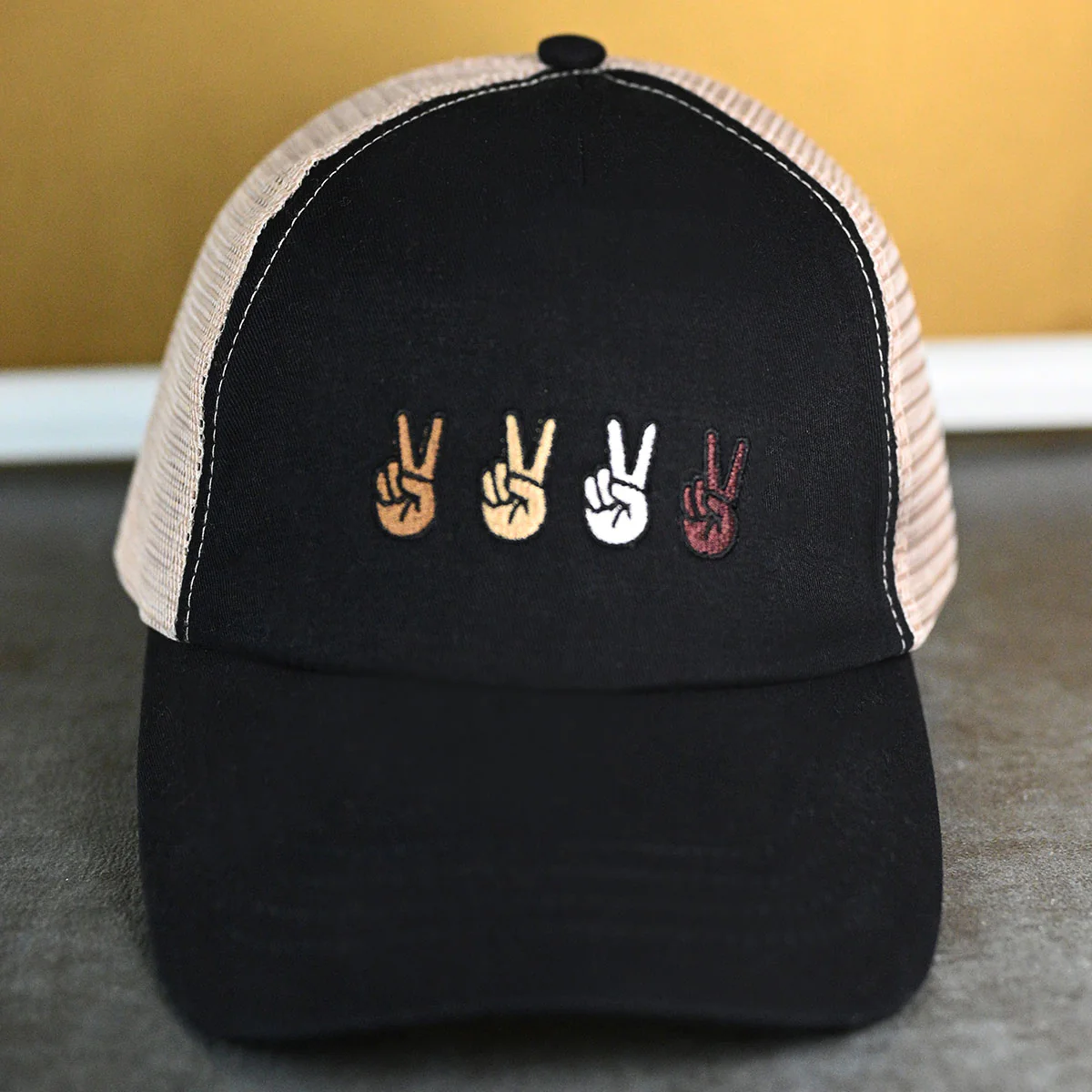 Peace Sign Mesh Back Ponyflo Baseball Cap
