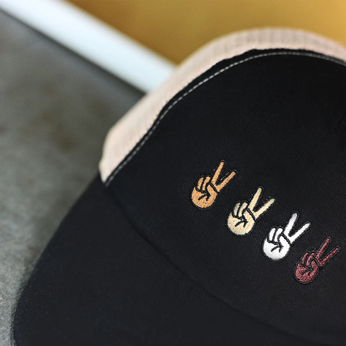 Peace Sign Mesh Back Ponyflo Baseball Cap
