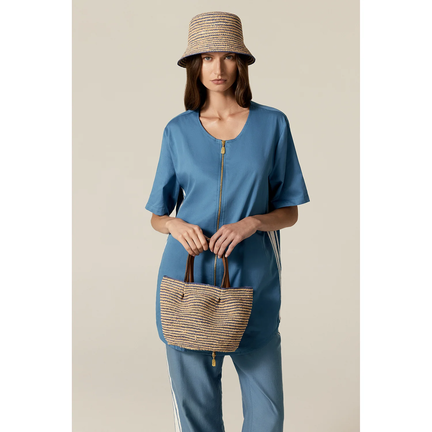 Lalith Raffia Stripe Basket