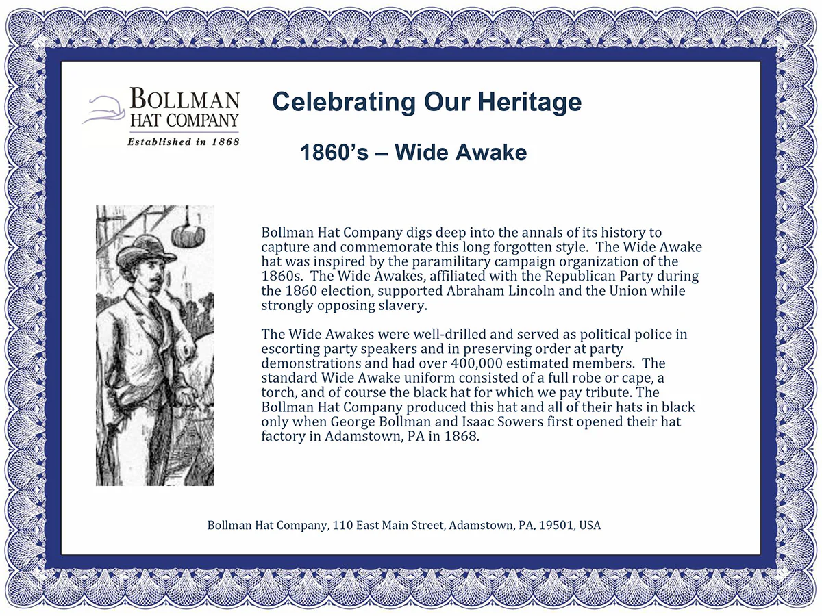1860s Bollman Heritage Collection Wide Awake