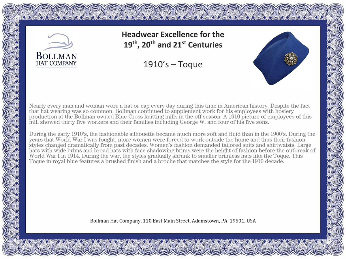 1910s Bollman Heritage Collection Toque